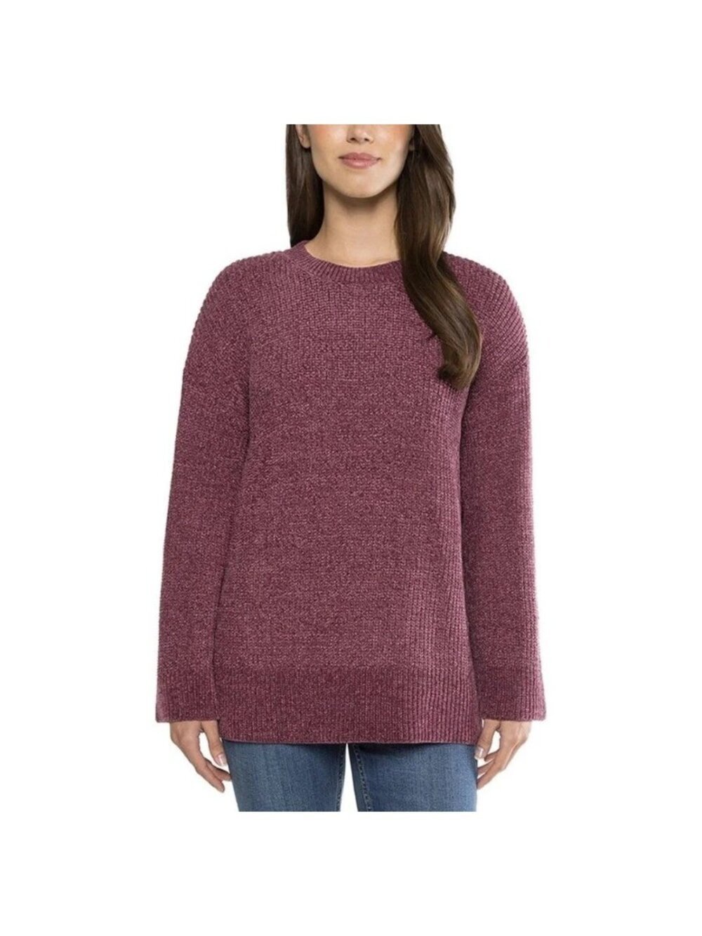Matty M Women's L Sweater Purple Long Sleeve Chenille Knit Wide Sleeve